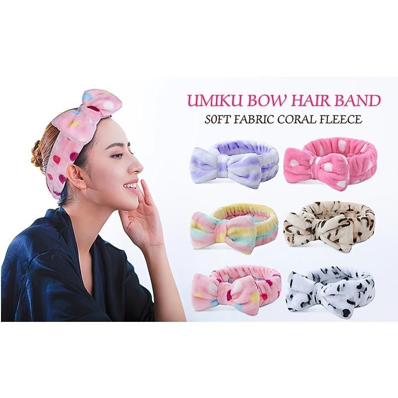 6pcs Spa Headband Bow Hair Band Women Soft Coral Fleece Bowknot Head Wraps
