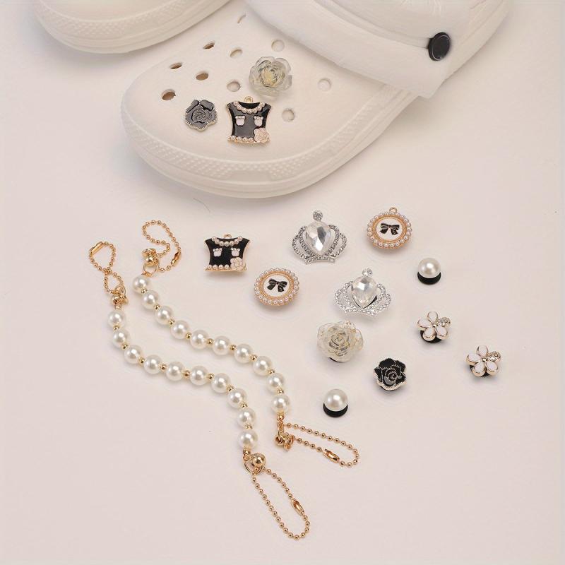 16pcs Rhinestone Pearl Shoe Charm Clog Sandal Buckle Resin Shoe Accessory