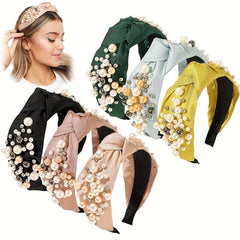 Faux Pearl Headband Wide Brim Beaded Headdress Hair Accessories