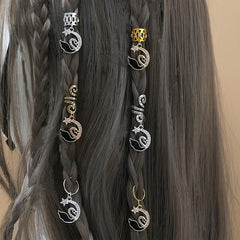 Moon Shape Hair Rings Rhinestone Spiral Hair Ring Dreadlock Buckle Head Jewelry