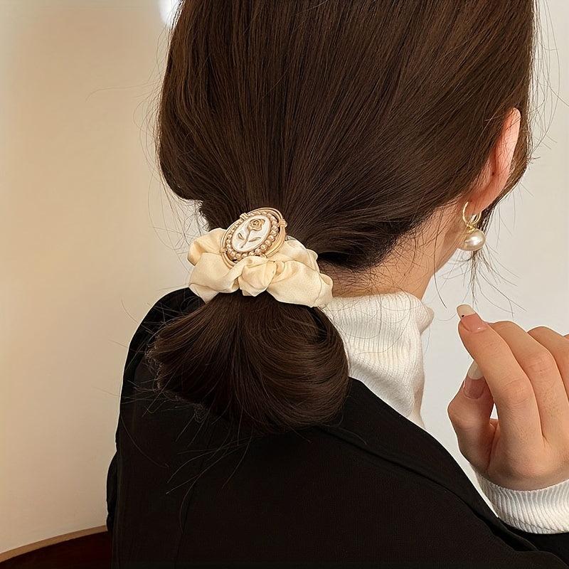 Vintage Flower Pearl Hair Scrunchies for Women