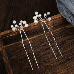 6pcs Faux Pearl Hair Pin U-shaped Hair Fork For Chignon Bun Maker