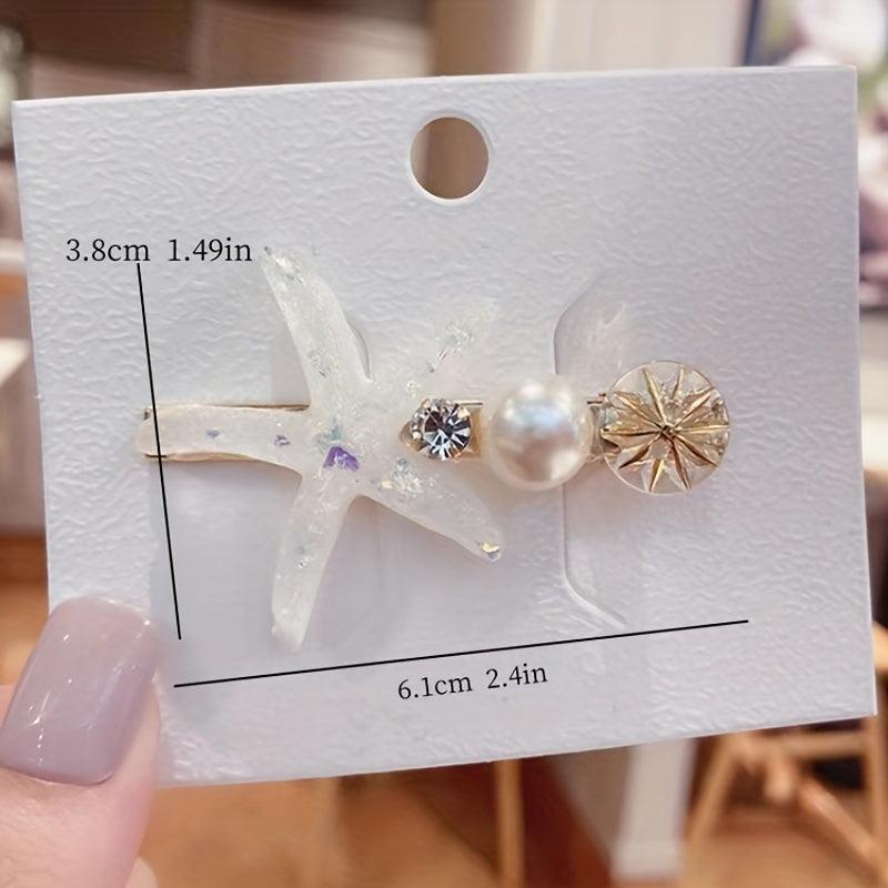Faux Pearl Hair Clip Side Clip Duck Billed Clip Starfish Decor Hair Accessories