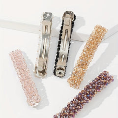 Beaded Crystal Hair Clip Metal French Barrette for Women Girls
