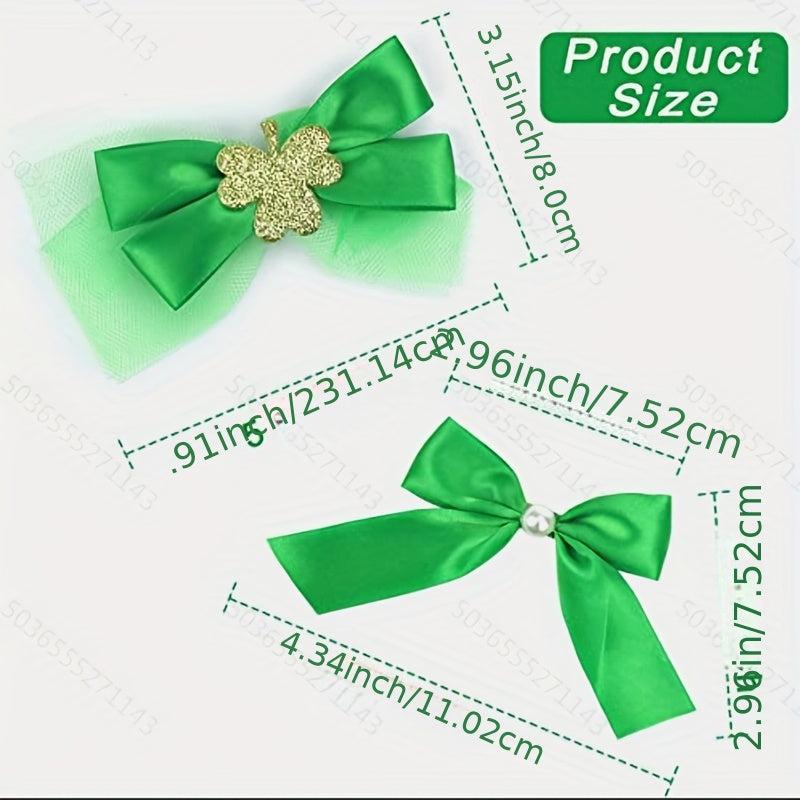 St Patrick's Bow Knot Hair Clip Faux Pearl Duck Billed Clip