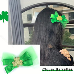 St Patrick's Bow Knot Hair Clip Faux Pearl Duck Billed Clip