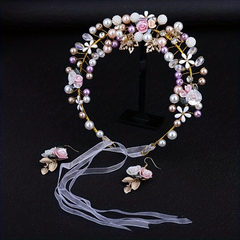 Faux Pearl Rhinestone Wedding Headdress Set Headband Bridal Headband