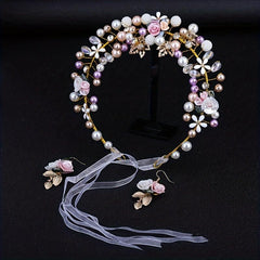 Faux Pearl Rhinestone Wedding Headdress Set Headband Bridal Headband