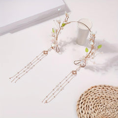 Flower Leaf Headband Beaded Chain Tassel Chinese Style Head Hoop Metal Hair Band