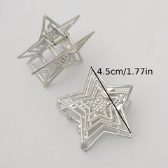 2pcs Silvery Star Shaped Hair Claw Metal Rhinestone Holder