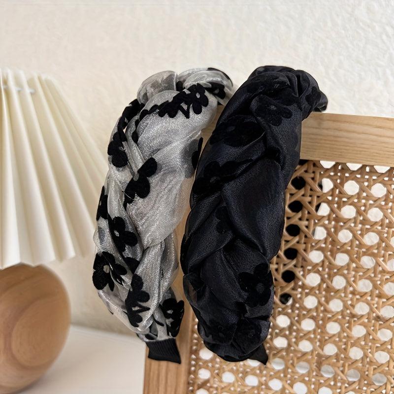Braided Organza Hair Band Flower Pattern Headband Vintage Headdress Women Girls
