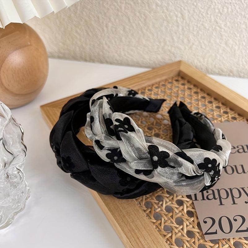 Braided Organza Hair Band Flower Pattern Headband Vintage Headdress Women Girls