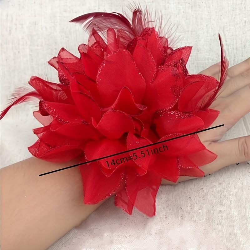1 Pc Flower Hair Accessories For Bride Wristband Feather Hairpin Women Girls