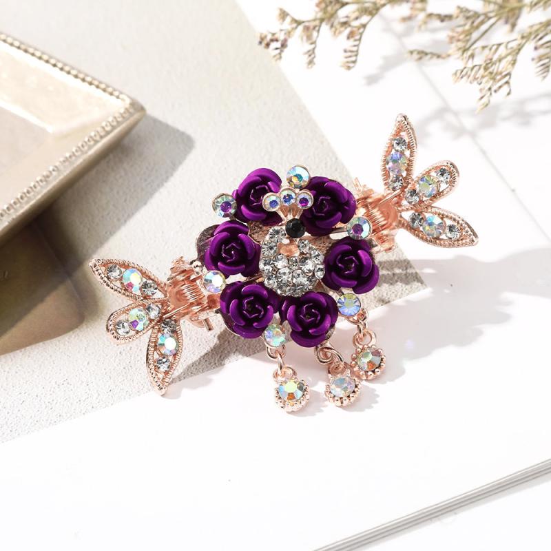 Rose Rhinestone Tassel Hair Clip Mixed Colors Girls Hairpins Clamps Crab