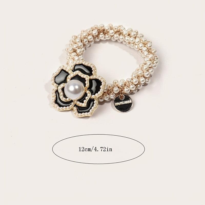 Faux Pearl Hair Tie Camellia Floral Hair Rope for Women Girls