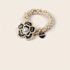 Faux Pearl Hair Tie Camellia Floral Hair Rope for Women Girls