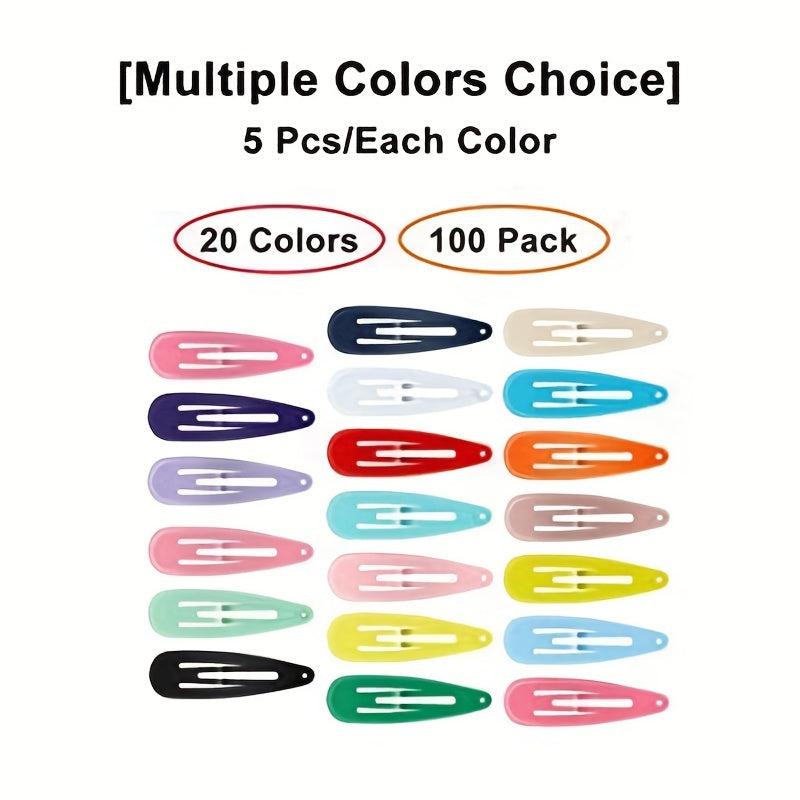 100pcs Colorful Snap Clip Metal Hair Clip for Women Girls