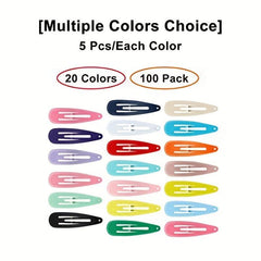 100pcs Colorful Snap Clip Metal Hair Clip for Women Girls