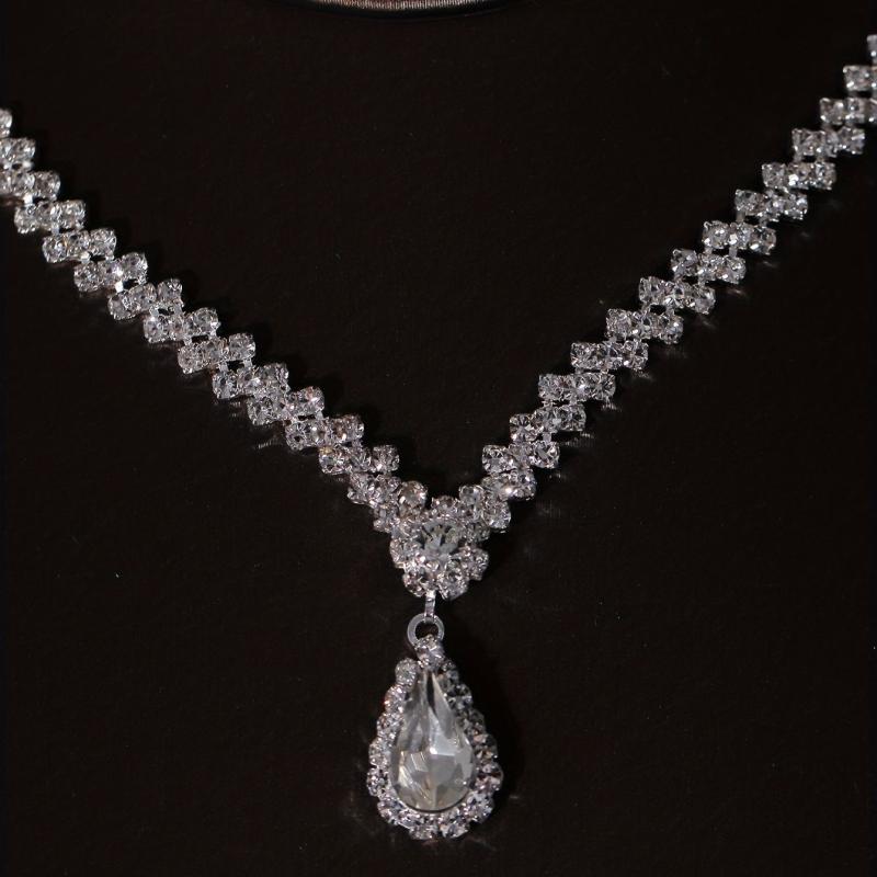 3pcs Crystal Bridal Crown Necklace Earrings Set