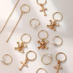 12pcs Braids Hair Ring with Skull Cross Tassel Alloy Dreadlock Ring Style Hair