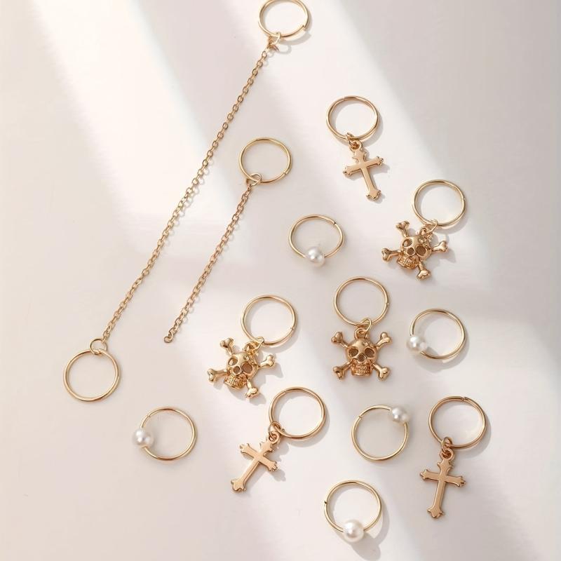 12pcs Braids Hair Ring with Skull Cross Tassel Alloy Dreadlock Ring Style Hair