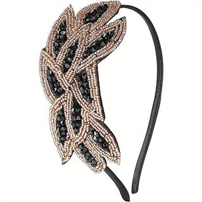 Retro Flapper Headband Rhinestone Hair Accessory Brown Petal Flower