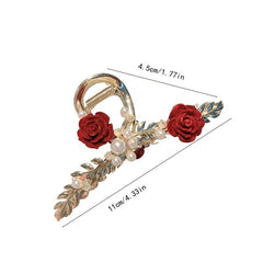Leaf Shape Metal Hair Claw Rose And Faux Pearl Shark Claw Head Jewelry
