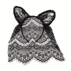 Halloween Bunny Ears Headband Lace Hair Band Veil Headdress