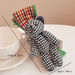 Bear Doll Hair Claw Clip Houndstooth Bow Non Slip Grip Hair Jaw Clip