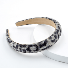 Retro Sky Star Rhinestone Wide Head Band Leopard Print Hair Clip