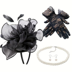 Fascinator Hats Women Tea Party Hats Gloves Set