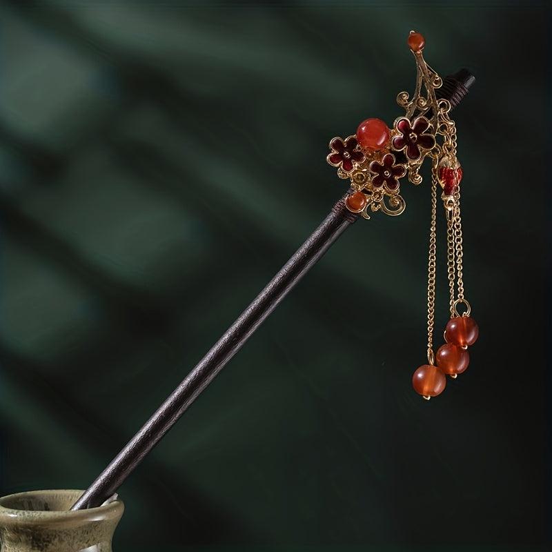 Chinese Style Wooden Hair Stick Retro Ponytail Holder Hair Accessories For Women