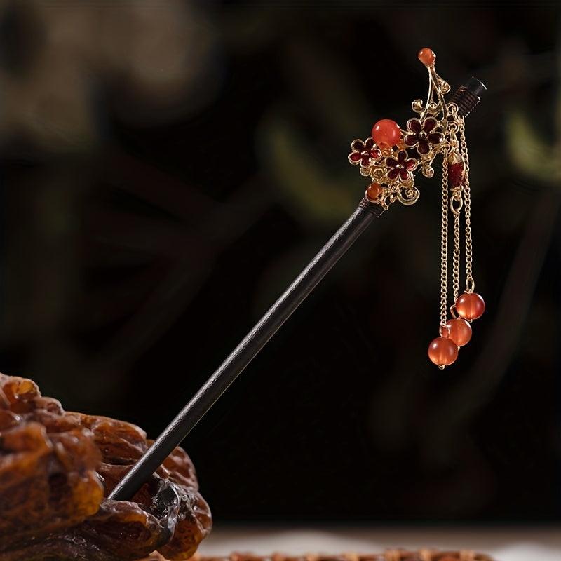 Chinese Style Wooden Hair Stick Retro Ponytail Holder Hair Accessories For Women