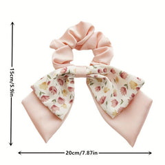 Floral Bow Hair Tie Scrunchie Ponytail Band Hair Accessories