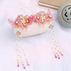 Hanfu Hairclip Faux Pearl Flower Barrette Vintage Chinese Style Hair Accessory