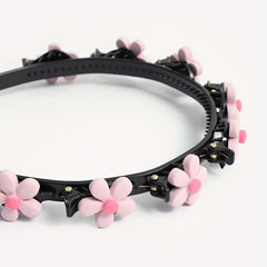 Pink Flower Hair Band With Hair Clip for Women Girls
