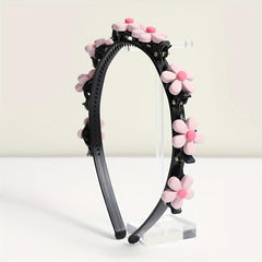 Pink Flower Hair Band With Hair Clip for Women Girls