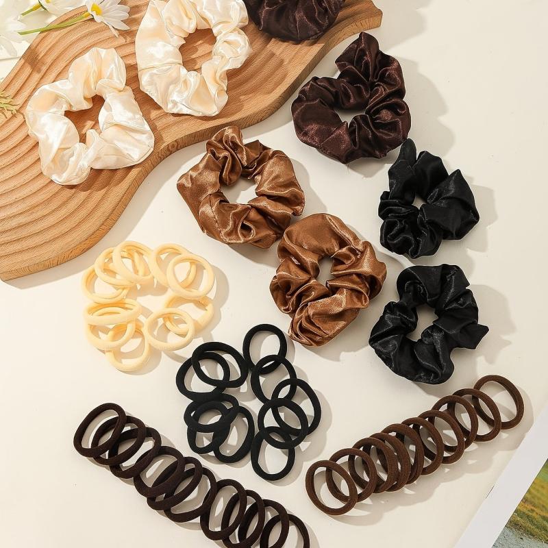 48 Pack Solid Color Scrunchies Hair Tie Set for Women and Girls