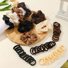 48 Pack Solid Color Scrunchies Hair Tie Set for Women and Girls