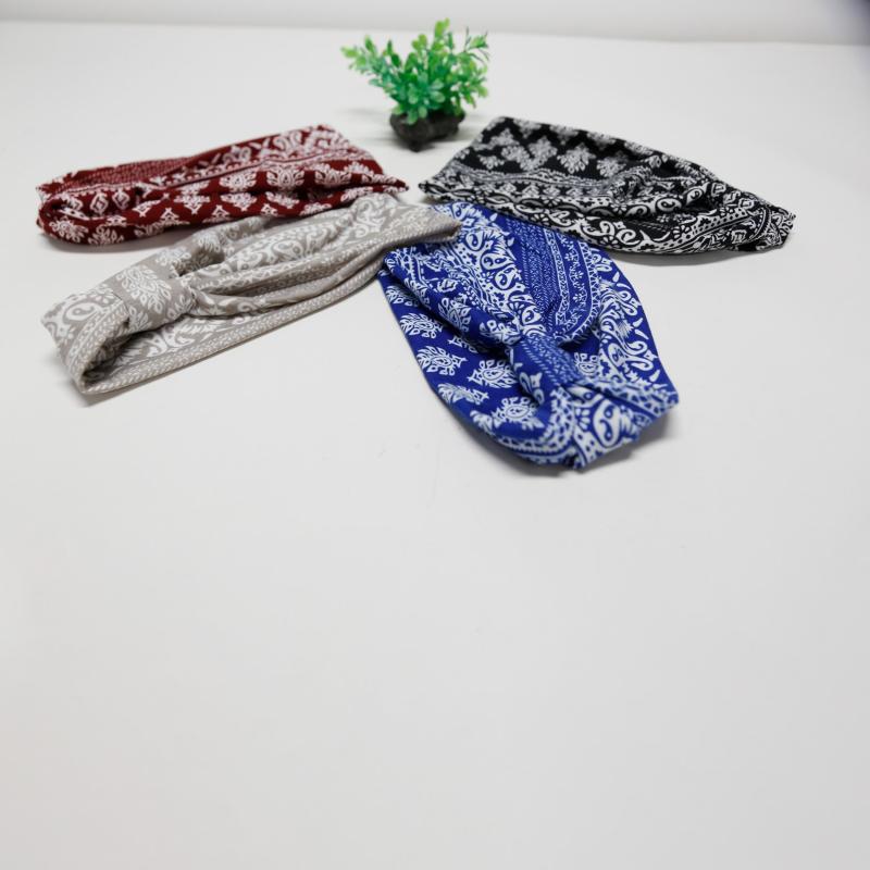 4pcs Boho Paisley Print Headband Stretchy Headdress Criss Cross Hair Band