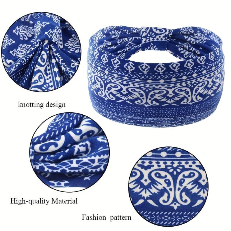 4pcs Boho Paisley Print Headband Stretchy Headdress Criss Cross Hair Band