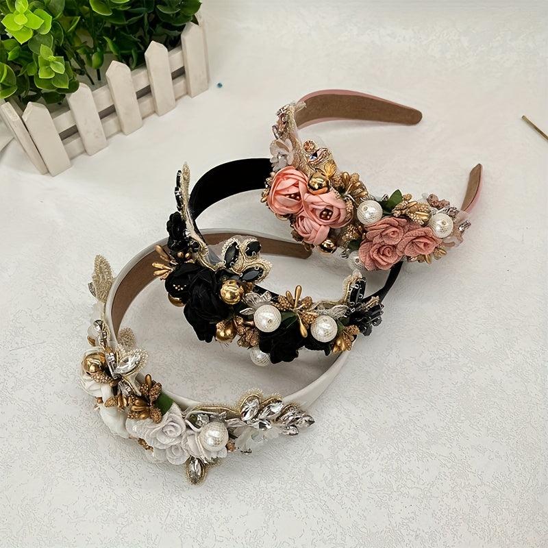 Flower Rhinestone Headband Faux Pearl Head Jewelry Hair Accessories