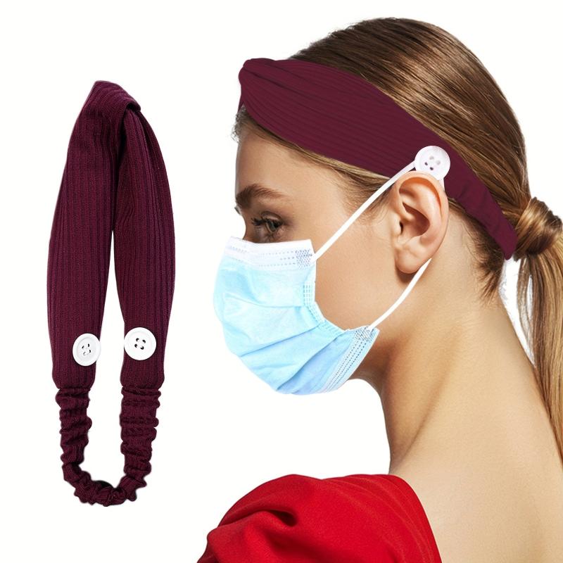 Solid Fabric Elastic Headband Button Hair Band Turban for Yoga Sports
