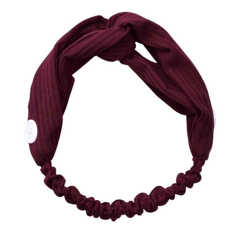 Solid Fabric Elastic Headband Button Hair Band Turban for Yoga Sports