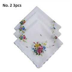 Crescent Edge Square Scarf Flower Print Lightweight Handkerchief