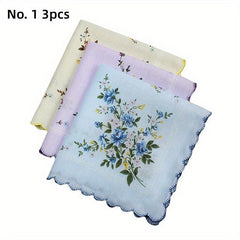 Crescent Edge Square Scarf Flower Print Lightweight Handkerchief