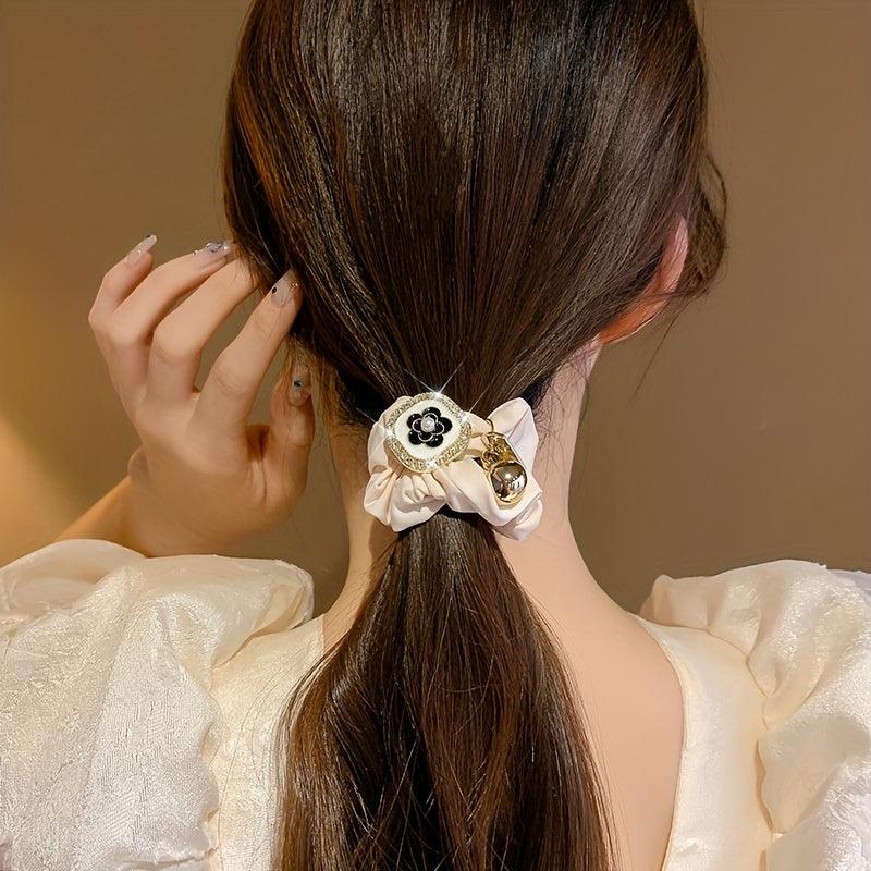Camellia Blossom Hair Tie with Pendant Hair Rope Ponytail Rubber Band