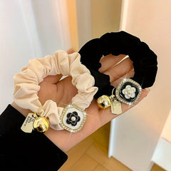 Camellia Blossom Hair Tie with Pendant Hair Rope Ponytail Rubber Band