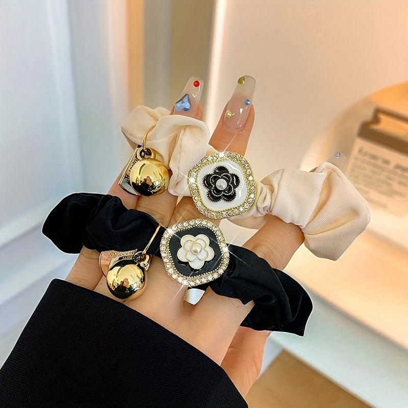 Camellia Blossom Hair Tie with Pendant Hair Rope Ponytail Rubber Band