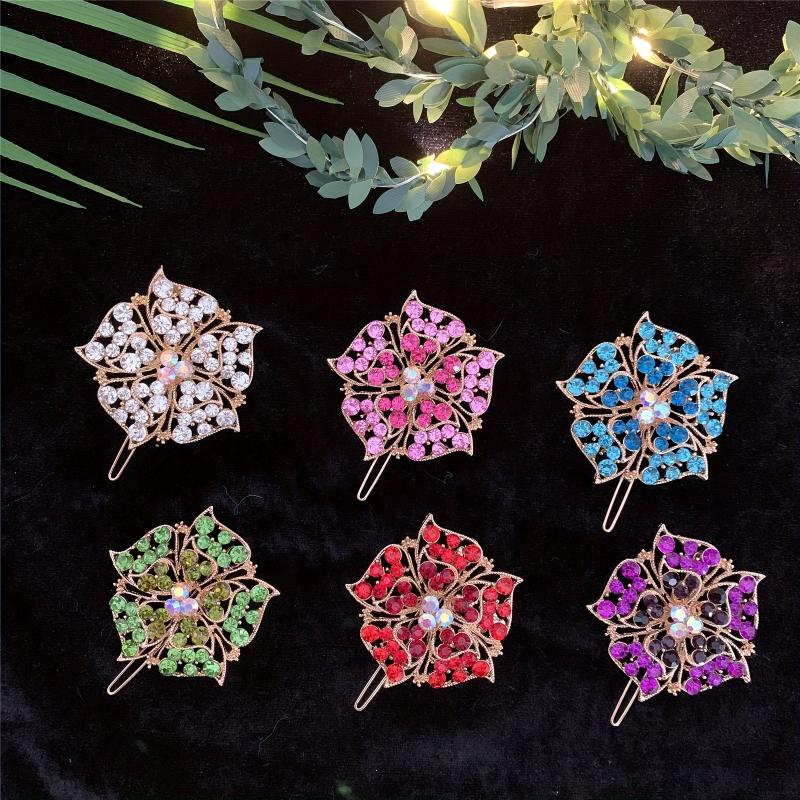 Rhinestone Flower Hair Barrette Clips Sparkly Hair Barrettes For Women